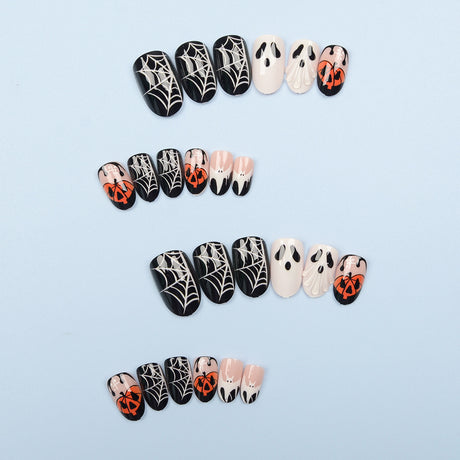 24pcs/Set 3D Ghost & Pumpkin Spiderweb Press On Nails