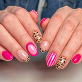 24pcs/Set Hot Pink Leopard Stripes Press On Nails