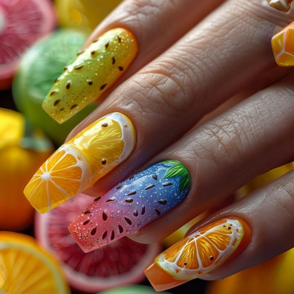 24pcs/Set Summer Fruit Slice Press-On Nails