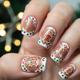 24pcs/Set Brown Gingerbread Man & Colorful Polka Dots Press-On Nails