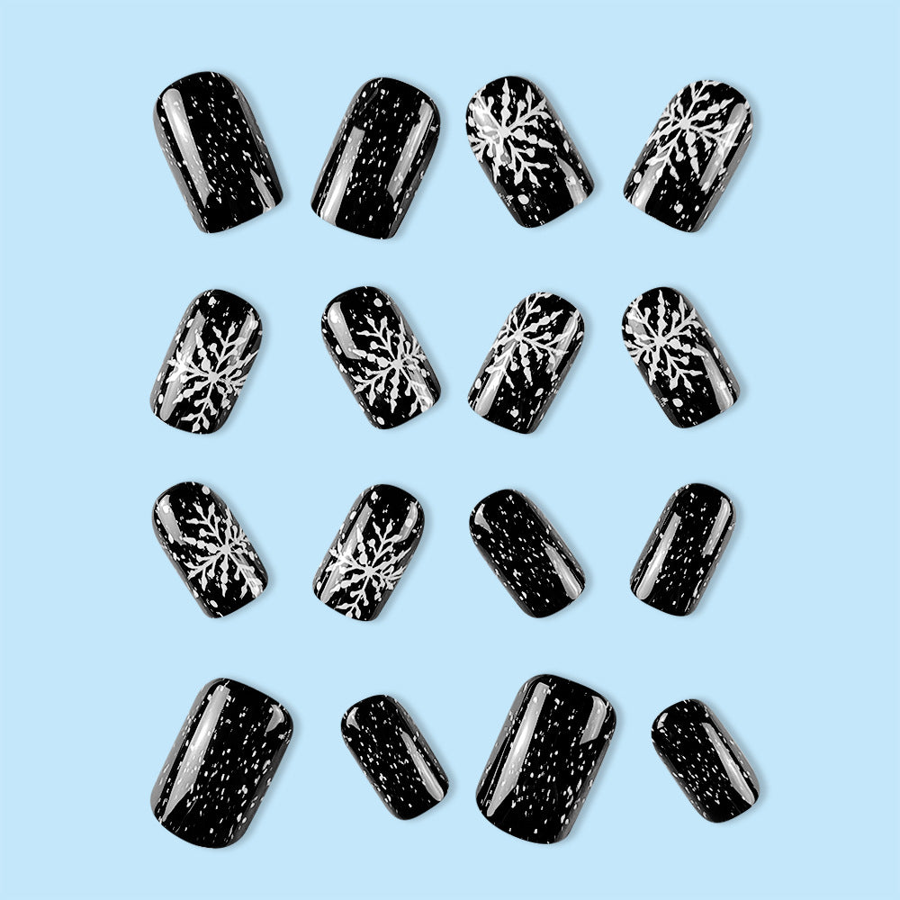 24pcs/Set Black Snowflakes Press-On Nails