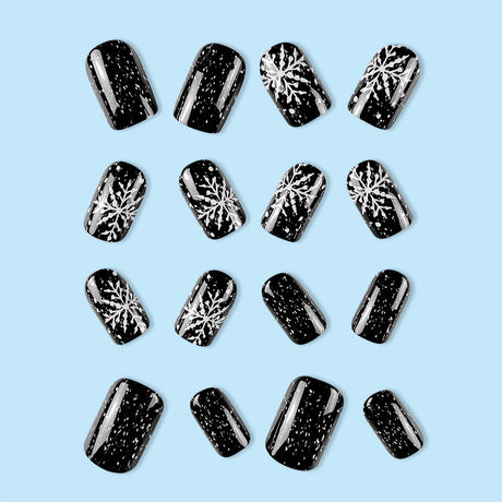 24pcs/Set Black Snowflakes Press-On Nails
