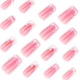 24pcs/Set White French Tip Heart Bow Press-On Nails