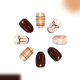 24pcs/Set Cat Eye Plaid Marble Press On Nails
