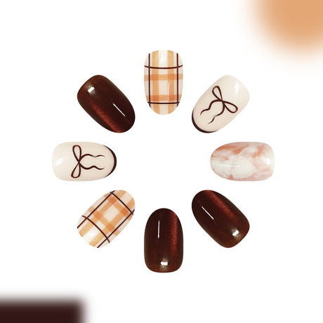 24pcs/Set Cat Eye Plaid Marble Press On Nails