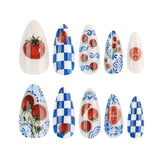 24pcs/Set Blue & White Checkered Tomato Press On Nails