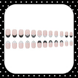24pcs/Set Black & White Polka Dot French Floral Press On Nails