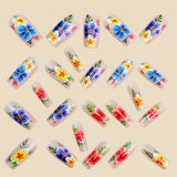 24pcs/Set Hibiscus & Plumeria Floral Press-On Nails