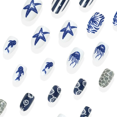 24pcs/Set Ocean Coral Wave Pattern Press-On Nails