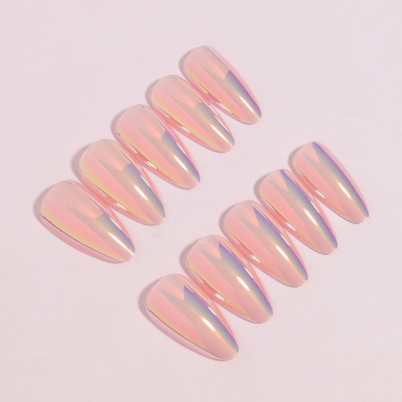 24pcs/Set Pink Chrome Press On Nails