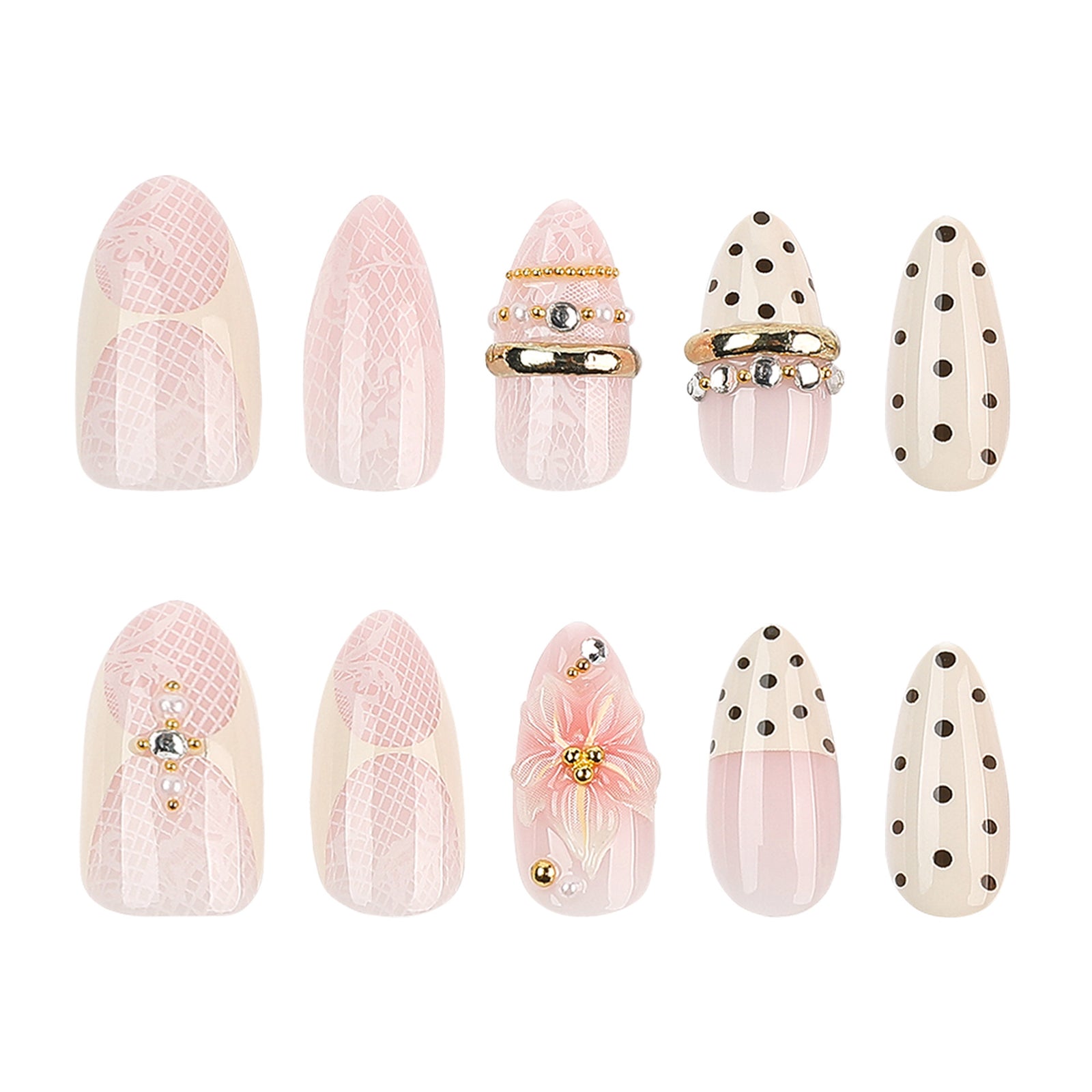 24pcs/Set 3D Floral French Tip with Polka Dots Press On Nails