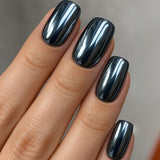 24pcs/Set Gray Chrome Glitter Press-On Nails