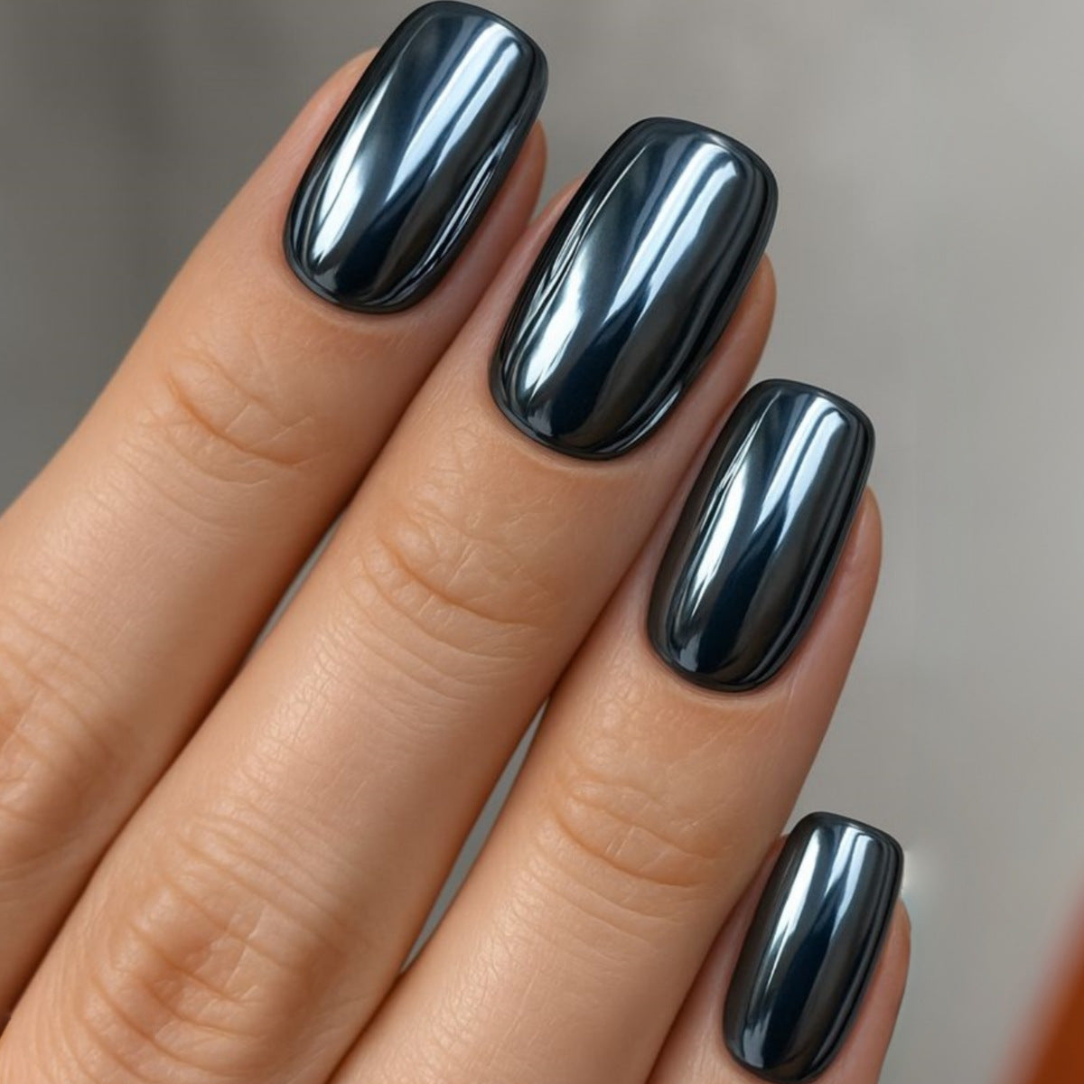 24pcs/Set Gray Chrome Glitter Press-On Nails
