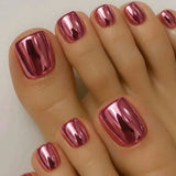 24pcs/Set Hot Pink Chrome Press On Toe Nails