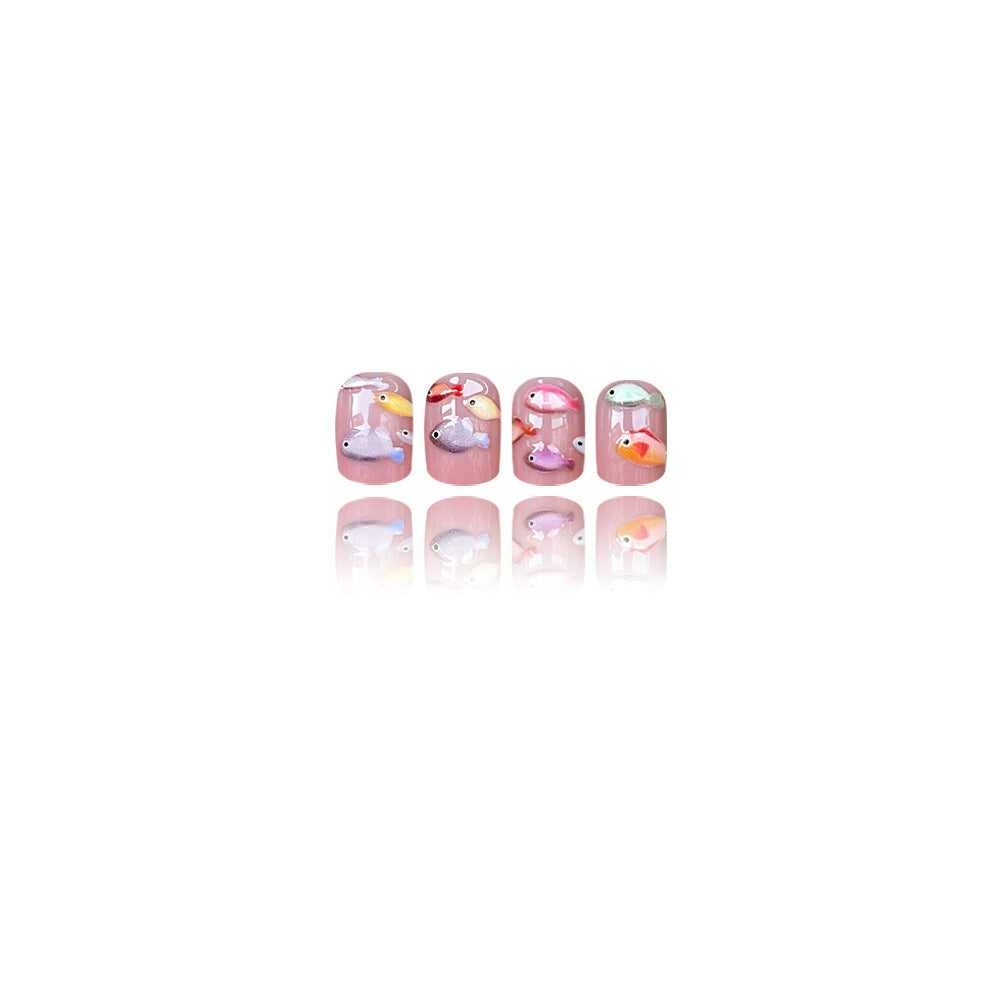 24pcs/Set 3D Watercolor Fish Press On Nails