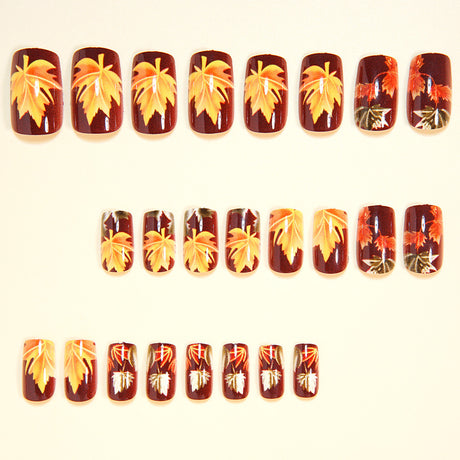 24pcs/Set Dark Brown Gilded Leaves Press On Nails