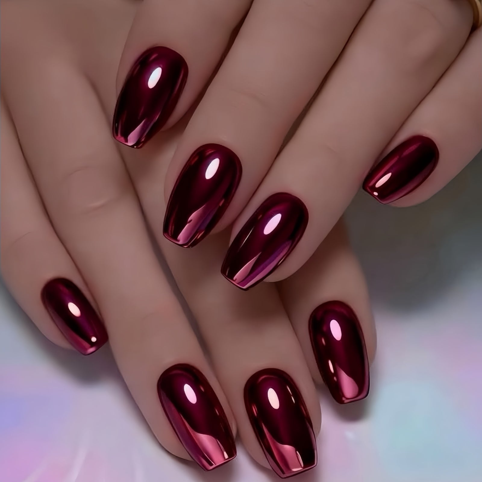 24pcs/Set Fuchsia Chrome Press-On Nails