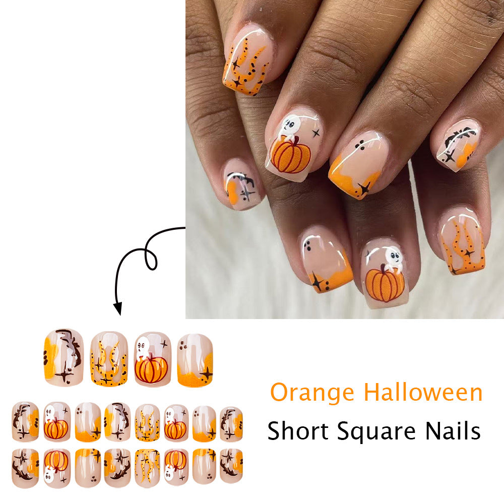 24pcs/Set Gradient Pumpkin Ghost Press On Nails
