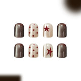 24pcs/Set Dark Brown Polka Dot Stars Press On Nails
