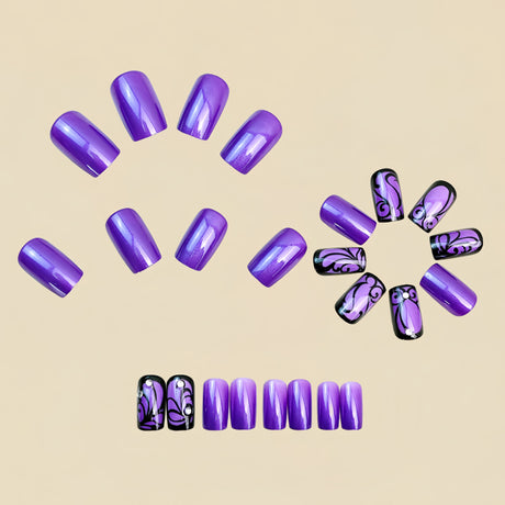 24pcs/Set Purple Glitter Floral Press-On Nails