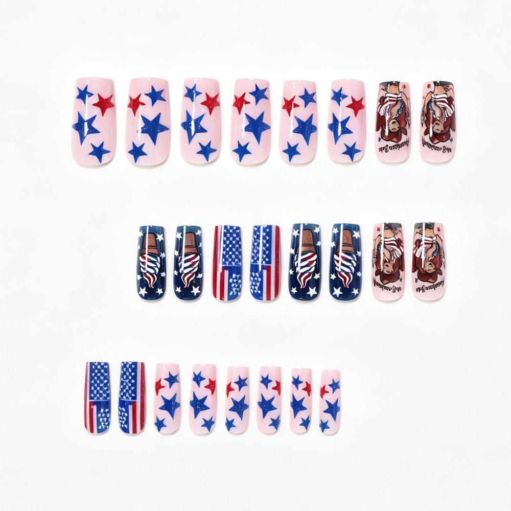 24pcs/Set Denim Girl with Stars and Stripes Press-On Nails