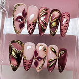30pcs/Set 3D Gold Cat Eye French Floral Press On Nails