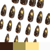 24pcs/Set Brown Cat Eye with White Polka Dots Press On Nails