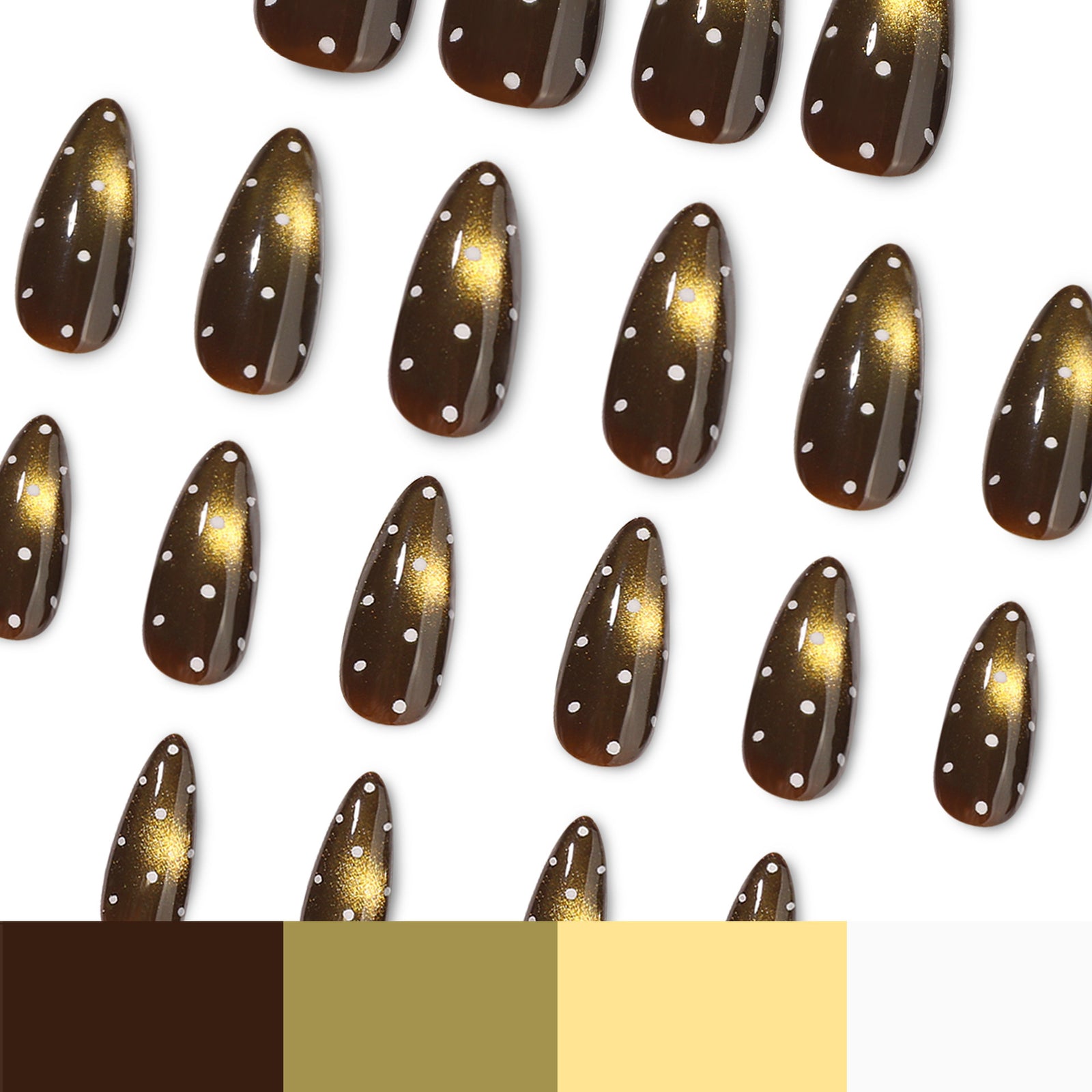 24pcs/Set Brown Cat Eye with White Polka Dots Press On Nails