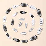 24pcs/Set Black & White Polka Dot Flowers Press On Nail