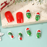 24pcs/Set Short Oval Glitter Grinch Christmas Press-On Nails