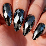 24pcs/Set Black Diamond-Shaped Chrome Press-On Nails