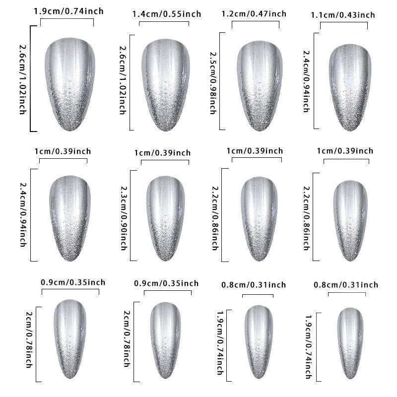 24pcs/Set Silver Mirror Chrome Press-On Nails