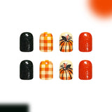 24pcs/Set Orange Brown Plaid Pumpkins Press On Nails