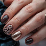 24pcs/Set Dark Brown Leopard Glitter Press-On Nails