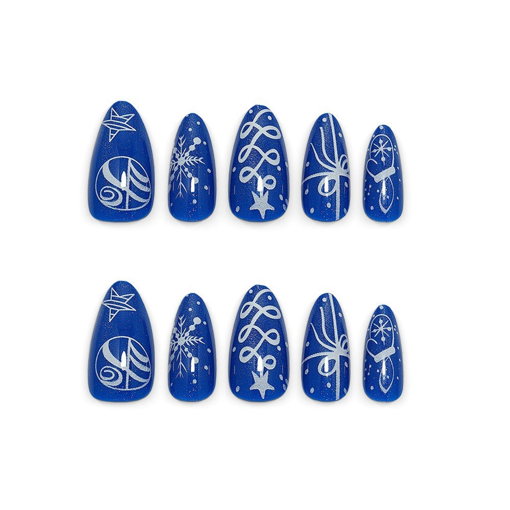 24pcs/Set Royal Blue Cat Eye Snowflakes Press On Nails