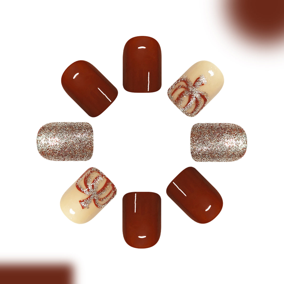 24pcs/Set Brown Color-Block Pumpkin Glitter Press On Nails