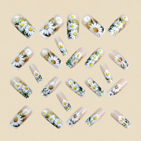24pcs/Set Nude Daisy Press-On Nails