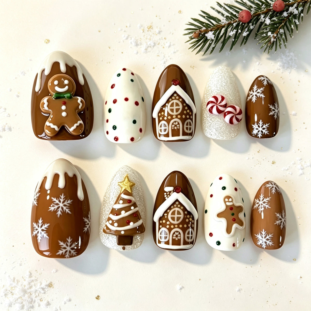 30pcs/Set 3D Gingerbread Man Press-On Nails