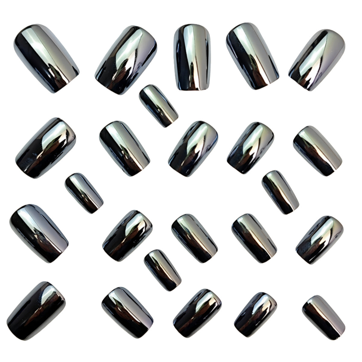 24pcs/Set Gray Chrome Glitter Press-On Nails