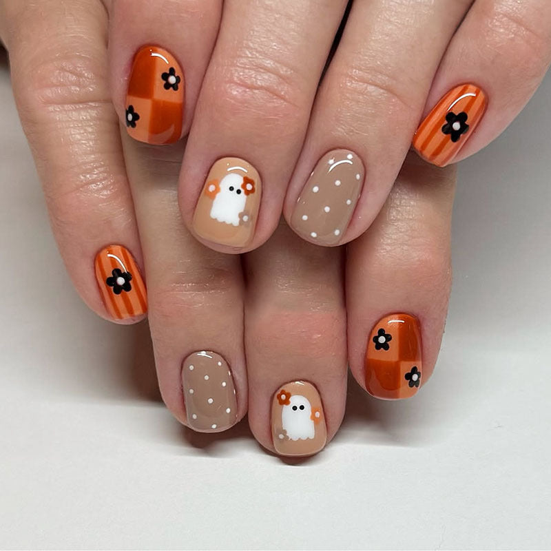 24pcs/Set Playful Ghost Polka Dots Press On Nails