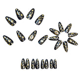 24pcs/Set Black & Gold Cat Eye Marble Nails