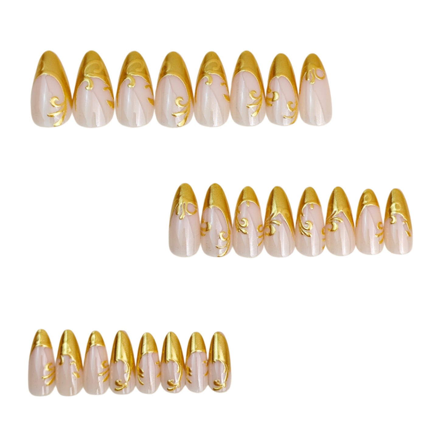 24pcs/Set 3D Embossed Gold Foil Floral French Press-On Nails