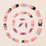 24pcs/Set French Tips with 3D Lily Flowers Press On Nails