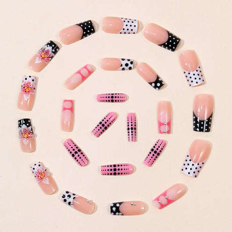 24pcs/Set French Tips with 3D Lily Flowers Press On Nails