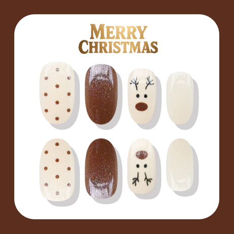 24pcs/Set Glitter Reindeer Polka Dots Press On Nails