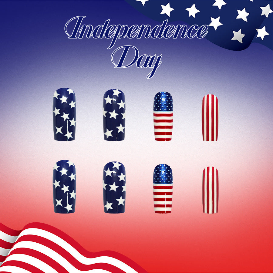 24pcs/Set American Flag Glitter Stripes & Stars Press-On Nails