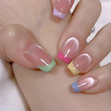 24pcs/Set Rainbow Color-Block French Cat Eye Press-On Nails