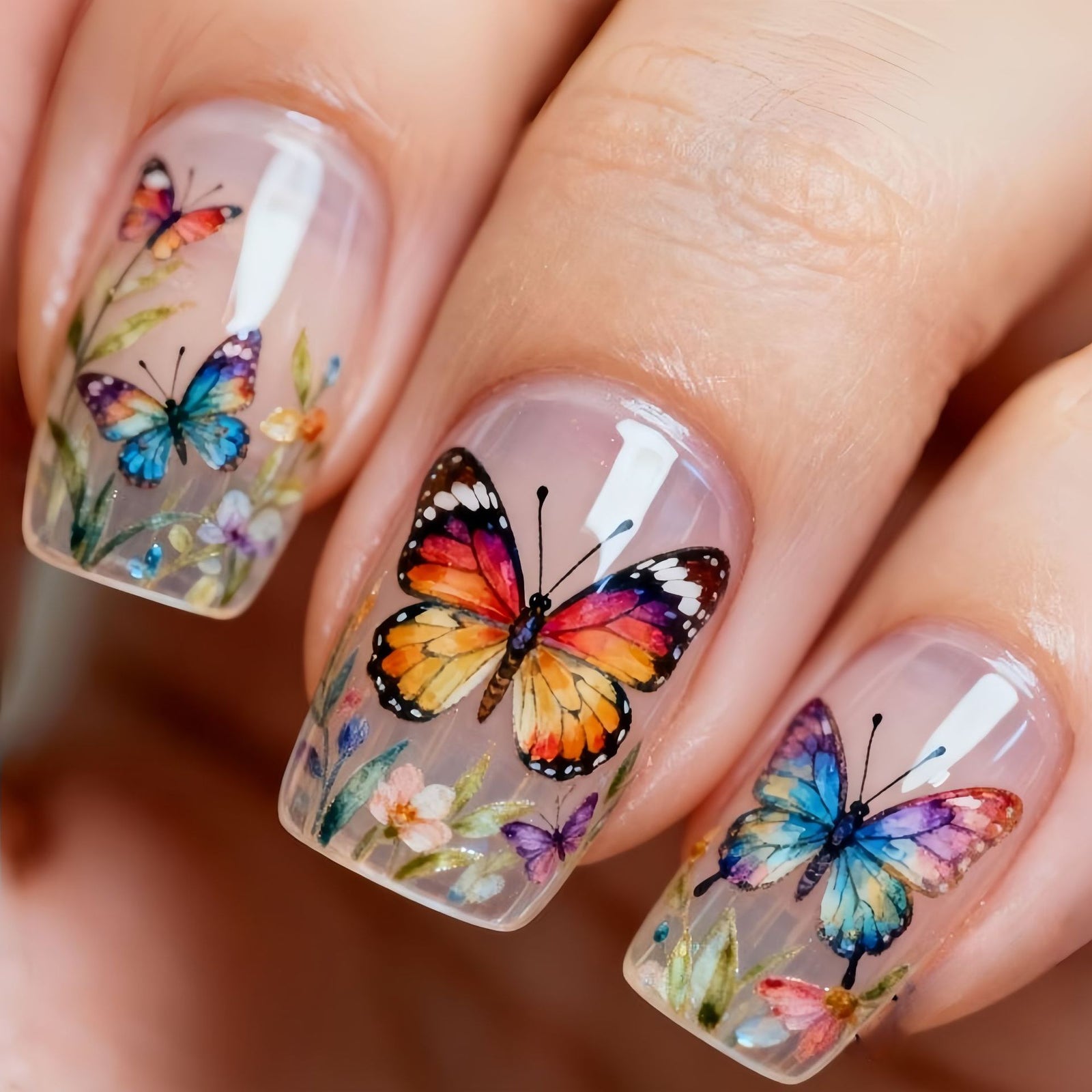 24pcs/Set Spring Butterfly Flower Press-On Nails
