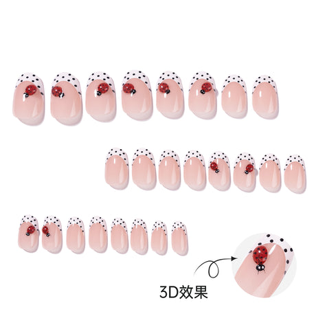 24pcs/Set Ladybug & Black Polka Dot French Tips Press-On Nails