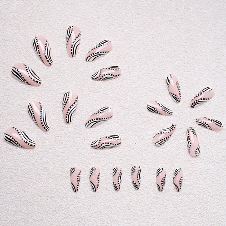 24pcs/Set Black & White Stripes and Polka DotsPress-On Nails